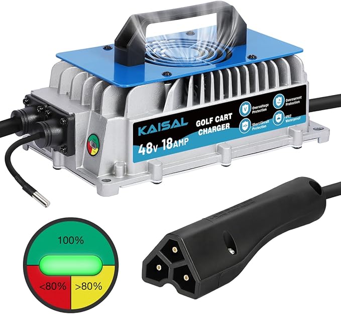 EZGO Golf Cart Charger 48 Volt 18 AMP Golf Cart Battery Charger 1250W for 48V EZ-GO RXV & TXT IP67 Waterproof 48V EZGO Charger 4-6 hrs Full Charge, 16FT Cable, for Lead-Acid Battery