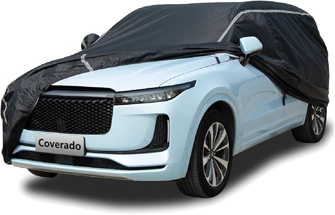 Car Cover Waterproof All Weather, Coverado Soft Cotton Lined Hail Protector Car Cover with Zipper Door, Outdoor Sun UV Rain Snow Protection Car Covers for Automobiles Universal Fit SUV (170"-190")