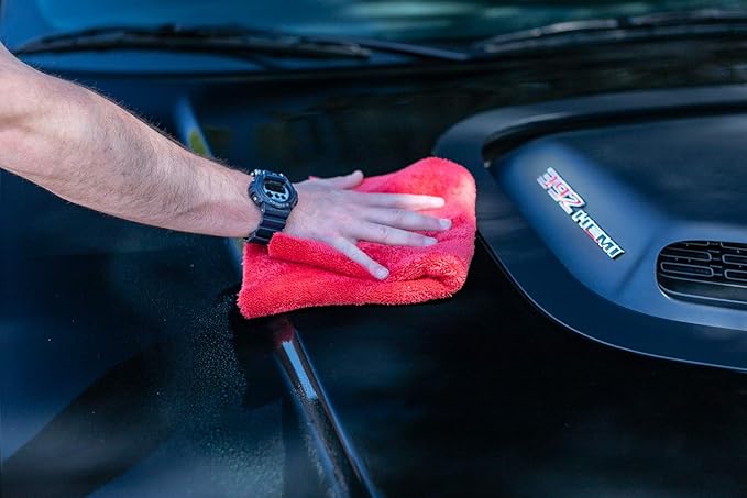 The Rag Company - Eagle Edgeless 500 (4-Pack) Professional Korean 70/30 Blend Super Plush Microfiber Detailing Towels, 500GSM, 16in x 16in, Red