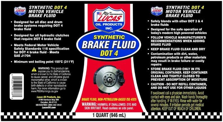 Lucas Oil 10788 Synthetic Brake Fluid DOT 4 - 1 Quart (Pack of 1)