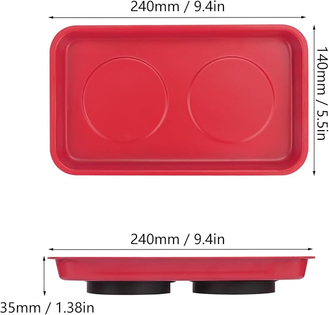 5 PCS Magnetic Trays, 9.4X5.5x1.4Inch, Magnet Tool Tray, Magnetic Parts Tray, Red, by GENHAKON