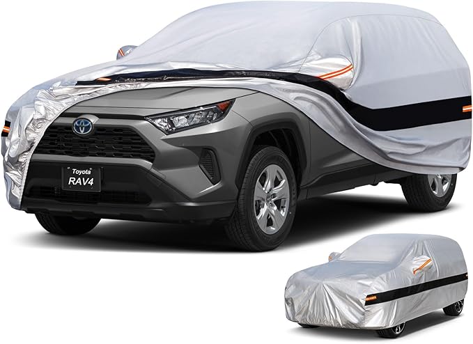 10 Layers SUV Car Cover Custom Fit for Toyota RAV4 (2005-2024) Waterproof All Weather for Automobiles, Full Cover Sun UV Rain Protection.Silver