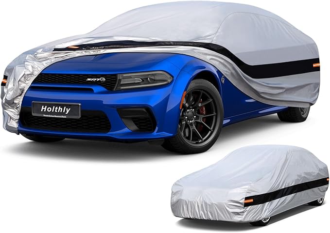 10 Layers Car Cover Custom Fit for Dodge Charger (2006-2024) Waterproof All Weather for Automobiles, Outdoor Full Cover Rain Sun UV Protection.Silver