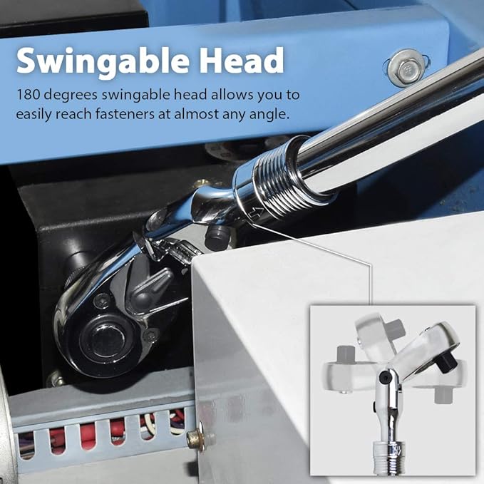 FIRSTINFO F3222ND Taiwan 1/2-Inch Drive Locking & Flexible Extendable Ratchet Wrench Reversible,Soft-Grip with 72-Tooth Geared Action (Length: 13.8-19.3 Inches)