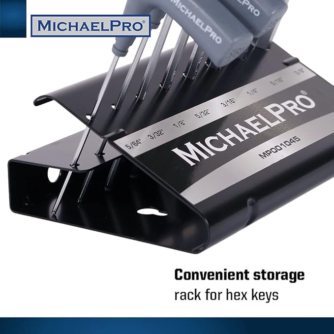 MichaelPro 8-Piece T-Handle Ball End Allen Wrench Set, Hex Keys Set with Convenient Storage Stand (SAE, Gray)