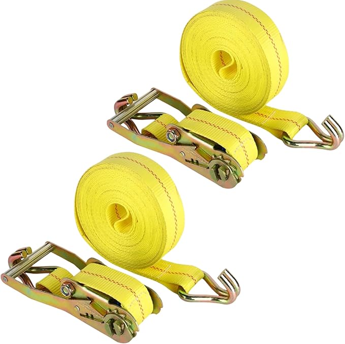 Ratchet Straps Heavy Duty, 8000 LBS Break Strength Ratchet Strap Tie Down, 2” x 33ft Black Tie-Down Ratcheting Cargo Truck Straps with Durable Double J Hook for for Truck (Yellow, 2IN X 33FT)