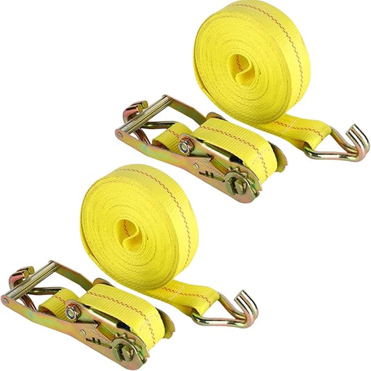 Ratchet Straps Heavy Duty, 8000 LBS Break Strength Ratchet Strap Tie Down, 2” x 33ft Black Tie-Down Ratcheting Cargo Truck Straps with Durable Double J Hook for for Truck (Yellow, 2IN X 33FT)