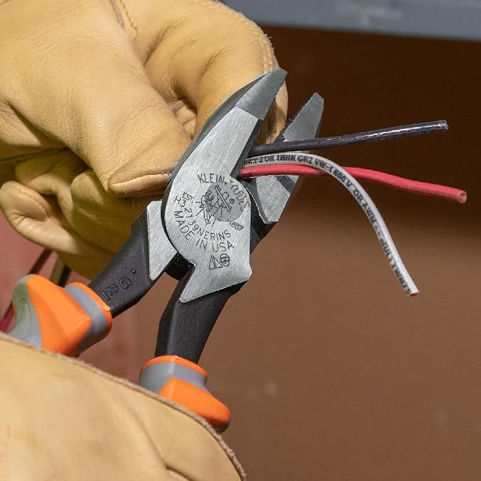 Klein Tools 2139NERINS 1000V Insulated Side Cutter Pliers, Made in USA, High Leverage Design, Induction Hardened Knives, 9-Inch