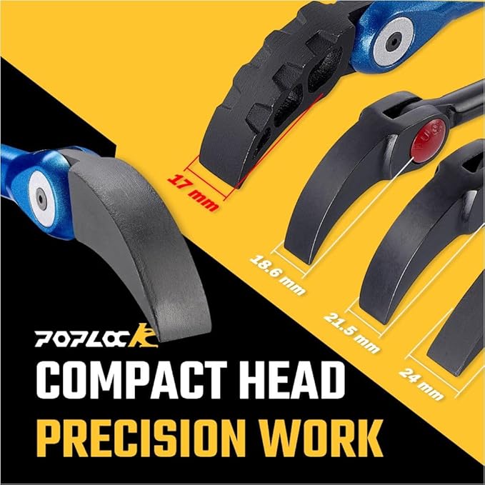 Poplock 3 Piece Indexing Pry Bar Set – Adjustable Automotive Pry Bars 8", 12" with 121 Positions Double Joint 17" | Heavy Duty Trim & Panel Removal Tool for Mechanics