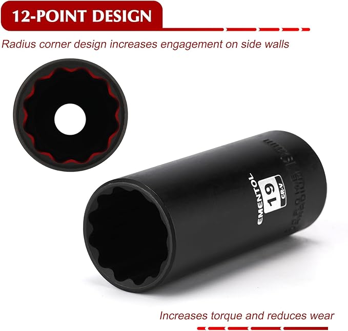 EMENTOL 3/8" Drive Impact Socket Set, 27PCS, Metric(7mm to 19mm), Deep and Shallow, 12 Point, Includes Drill Bit Adapter