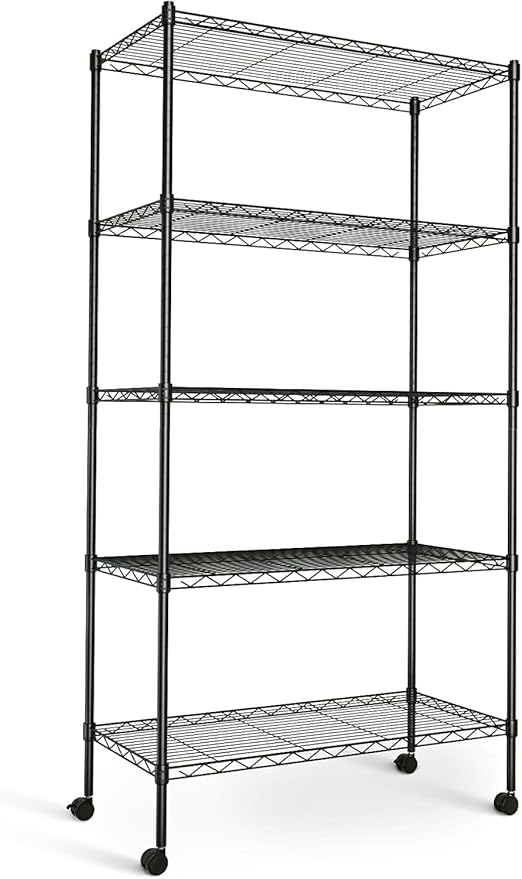 Simple Deluxe 5-Tier Heavy Duty Storage Shelving Unit, 1250 Lbs Loading Capacity, 29.92" W x 13.98" D x 61.02" H, Black