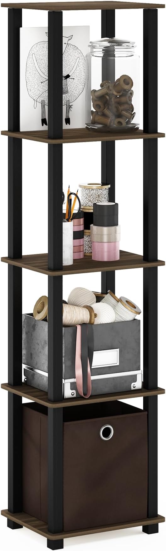 FURINNO TNT No Tools 5-Tier Display Decorative Shelf, Columbia Walnut/Black/Dark Brown