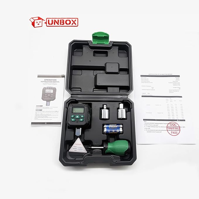 1/2" Digital Torque Adapter Set with Socket Adapters (1/4", 3/8") - 2% Accuracy, 12.5-250 ft-lb, Buzzer & LED Alerts, Working with Ratchet Wrench, Breaker Bar - for Automotive, Motorcycle & Car