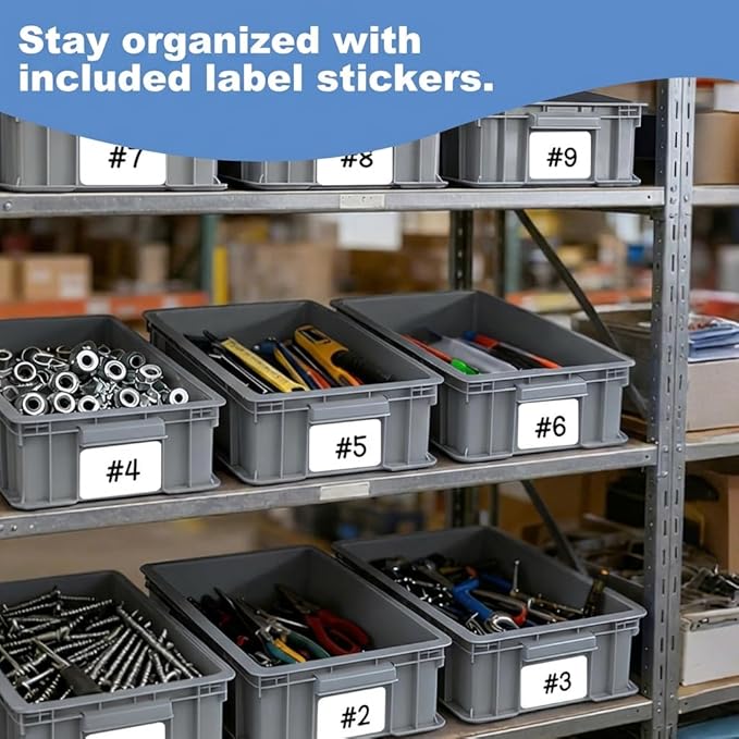 Heavy Duty Storage Bins, 180lbs Load Capacity Totes for Storage, 14.2"L x 10.4"W x 5.5"H, Stackable Straight Wall Container, Plastic Tote for Garage & Workshop, Stickable Labels, Grey, 3-Pack