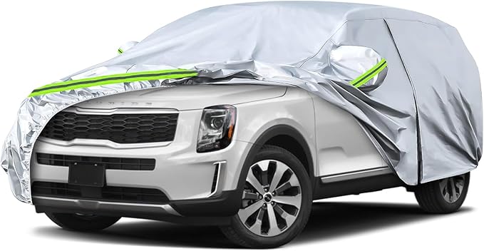 Waterproof Car Covers Replace for 2020-2024 Kia Telluride, 6 Layers Silver All Weather Car Cover with Zipper Door & Windproof Bands for Snow Rain Dust Protection