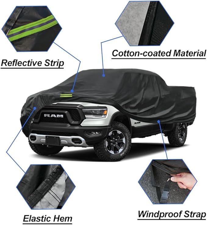 Kaugung Truck Cover Waterproof Custom Fit RAM 1500 Regular 6.4' Bed (2019-2025), 7 Layers Heavyweight Pickup Car Cover Outdoor Indoor Sun UV Rain Snow Wind Protection.