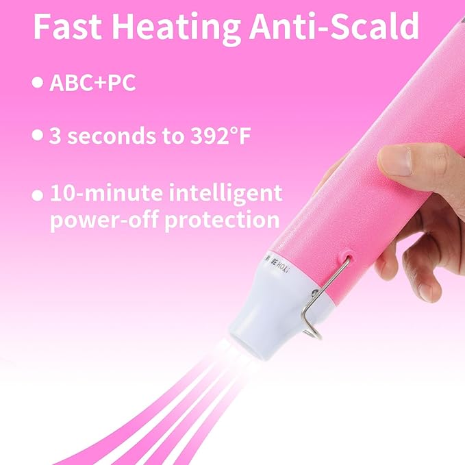 Heat Gun for Crafting, 110V 300W Handed Hot Air Gun, 3.28FT Ultra-Long Cable Portable Heat Gun with Stand and Power Cord for Shrinking Wrapping PVC, DIY Embossing and Drying Paint (Pink)