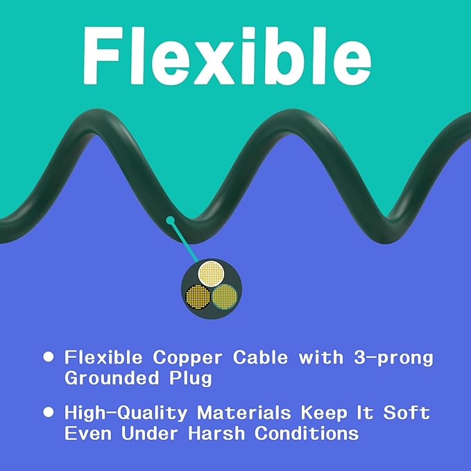Indoor Outdoor Extension Cord 6 FT, 16/3 SJTW Weatherproof Green Electrical Cords, 13 AMP Heavy Duty 3 Prong Power Cable Great for Garden, Landscaping & Holiday Decorations