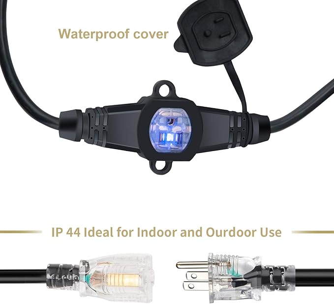 25FT 14 Gauge Outdoor Power Extension Cord,Four Outlet Cable.Multiple Evenly-Spaced Plug Ideal for Landscaping Light,Stage Backline,Holiday Decoration and Christmas,ETL Listed Cord Splitter