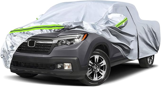 Waterproof Car Covers Replace for 2006-2024 Honda Ridgeline, 6 Layers Silver All Weather Custom-fit Car Cover with Zipper Door & Windproof Bands for Snow Rain Dust Hail Protection