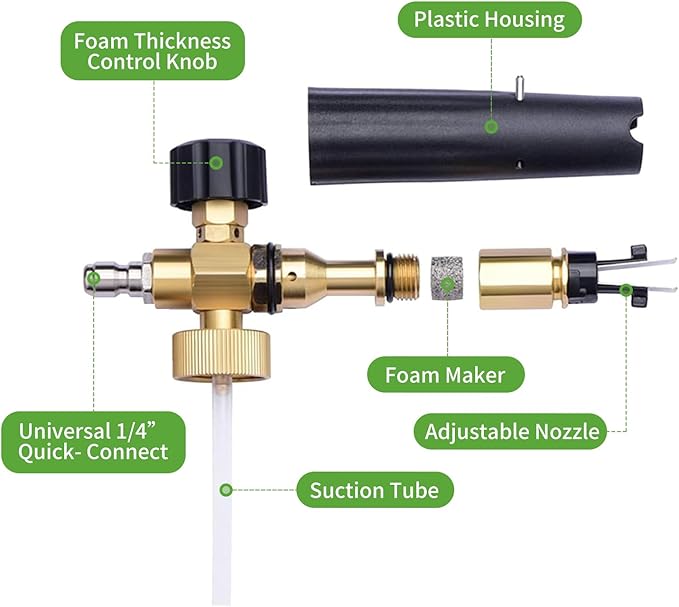 Foam Cannon for Pressure Washer- 1L Bottle Car Wash Foam Cannon Lance- Adjustable Pressure Washer Soap Dispenser for Car Washing- 1/4” QC Fitting