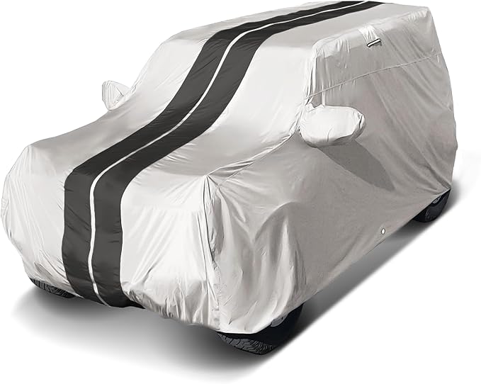 iCarCover Premium Custom SUV Cover for 2001-2013 Acura MDX Heavy Duty Waterproof All Weather Rain Snow UV Sun Protector Custom Fit Full Exterior Indoor Protection Car Cover (Stripe - Light Gray/Black)
