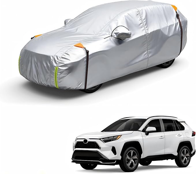 Wigoo Toyota RAV4 Car Cover 1996-2026, Custom Fit Waterproof All Weather Outdoor Full Exterior SUV Cover, Windproof Rain Sun UV Snow Dust Protection, Paint-Safe Lining, Door Zipper, RAV4 Accessories