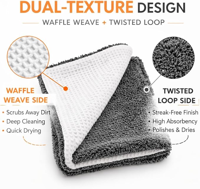 Hybrid Glass Microfiber Towel – Waffle Weave & Plush Dual Action Cleaning Cloth – Streak-Free Window and Surface Drying Towel – Professional Grade –16x16,1000 GSM 3-Pack
