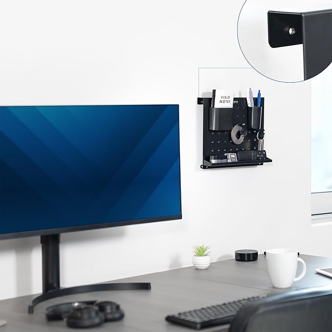 VIVO Steel Freestanding Desktop Pegboard, Cute 12 x 10 inch Peg Board with Accessories, Optional Wall Mounting, Black, PP-DK04F