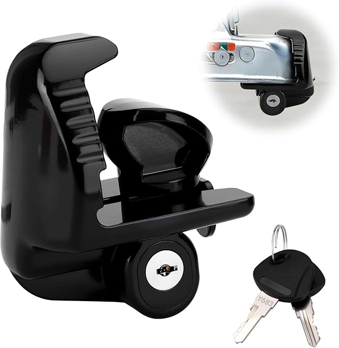 Trailer Hitch Locks with 2 Keys,Universal Size Fit 1-7/8", 2", and 2-5/16" Couplers,Heavy Duty Steel Trailer Tongue Lock for Boat,Trailers and RV,Anti-Theft Hitches,Campers, Vehicles - Black