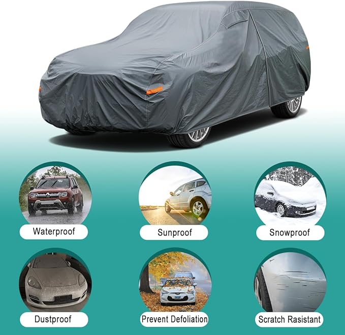 Multi-Layer Large SUV Car Cover Waterproof All Weather Heavy Duty, Universal Fit Cadillac Escalade ESV, Chevrolet Chevy Suburban, Ford Expedition Max, GMC Suburban, Lincoln Navigator LWB etc.