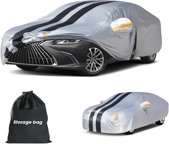 Multi-Layer Car Cover Custom Fit for Lexus ES 300 330 350(2012-2026), 100% Waterproof All Weather for Automobiles, Gift with Towel, Heavy Duty Car Covers for Rain Sun UV Protection with Door Zipper