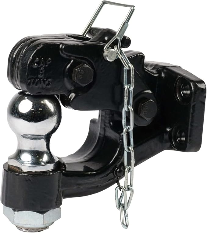 Mytee Products Pintle Hitch with 2 Inch Trailer Ball, 8 Ton Combination Hitch with Mounting Kit | Bolt On Adjustable Pintle Hook Ball Combo - Powder-Coated, Heavy-Duty