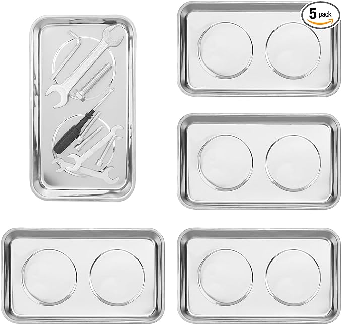 5 PCS Magnetic Trays, 9.4X5.5x1.4Inch, Magnet Tool Tray, Magnetic Parts Tray, silvery, by GENHAKON