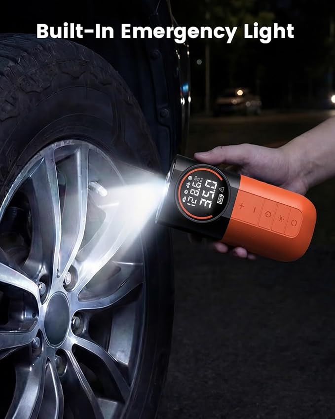ETENWOLF S1 Tire Inflator Portable Air Compressor, 160PSI Air Pump for Car Tires, Bike, Motorcycle, Balls, Fast Inflation Tire Pump, Cordless bike Pump with LED Light & Digital Pressure Gauge (Orange)