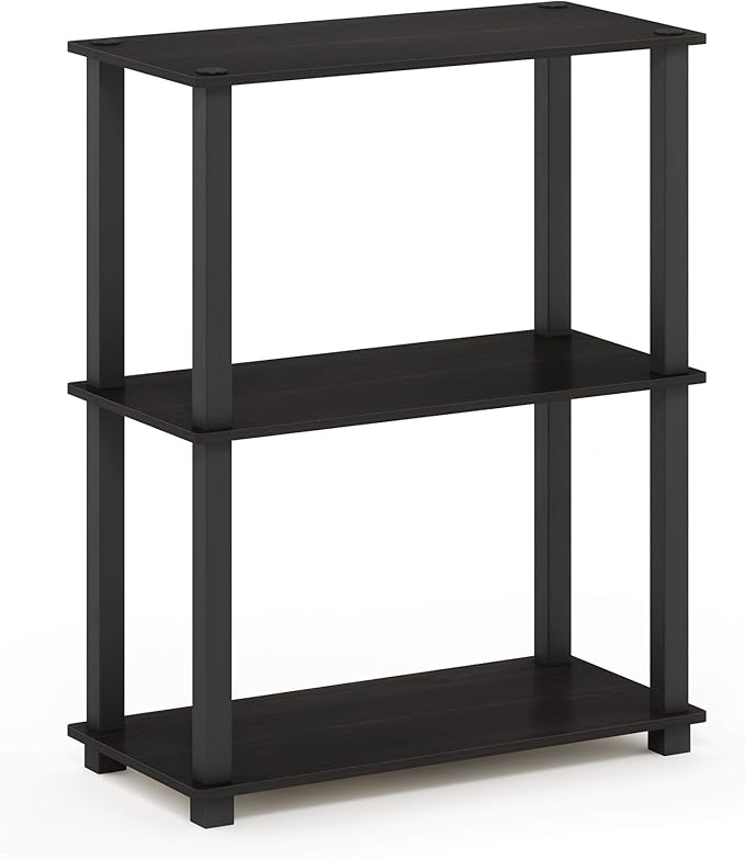Furinno TURN-S-TUBE Storage Shelves, 3-Tier Book Shelf, Corner Shelf, Toolless Open Shelves, for Organization and Storage, Living Room, Garage, Home Office, Espresso