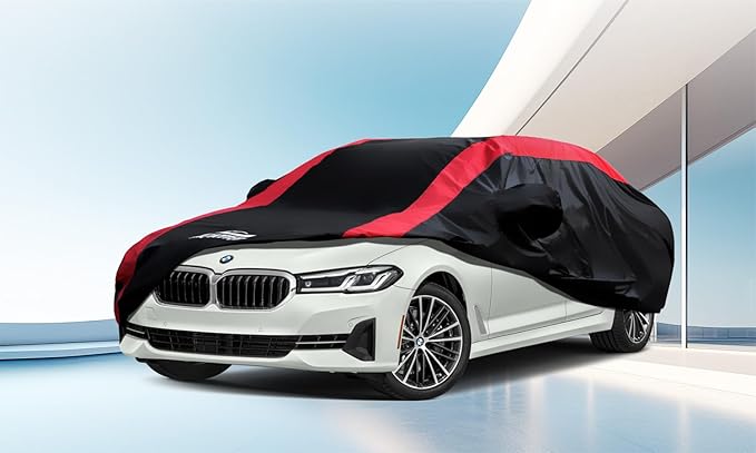 Car Cover Custom Fit for Benz C-Class 2008-2005, BMW 3 Series 2007-2025, Audi A4/S4 2010-2025, Car Cover Waterproof All Weather Outdoor Protection with Red Strip Design
