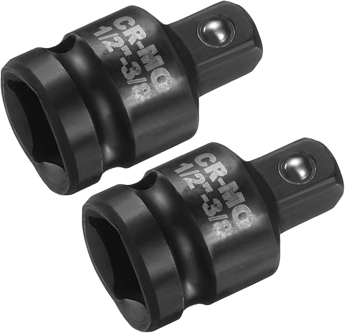 HARFINGTON 2pcs Impact Socket Adapter 1/2" Female to 3/8" Male Square Drive Reducer Standard SAE CR-MO Steel Converter Impact Driver Ratchet Wrench Breaker Bar Conversion, Black