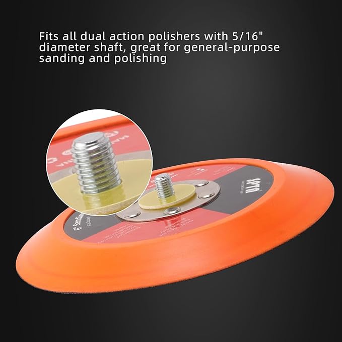 SPTA 6"(150mm) Backing Pad Hook and Loop Backing Plate 5/16"-24 Thread DA Air Random Orbital Sander/Polisher Backing Pad with 6" Interface Cushion Pad for Sanding Finishing Polishing Buffing