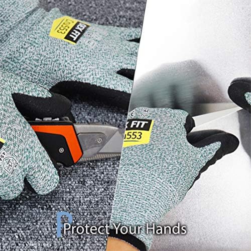 DEX FIT Level 5 Cut Resistant Gloves Cru553 Anti-Static, 3D Comfort Fit A5 Safety Work Gloves with Grip, Thin Touchscreen Gloves for Warehouse, Package Handling, Green, S, 1 Pair
