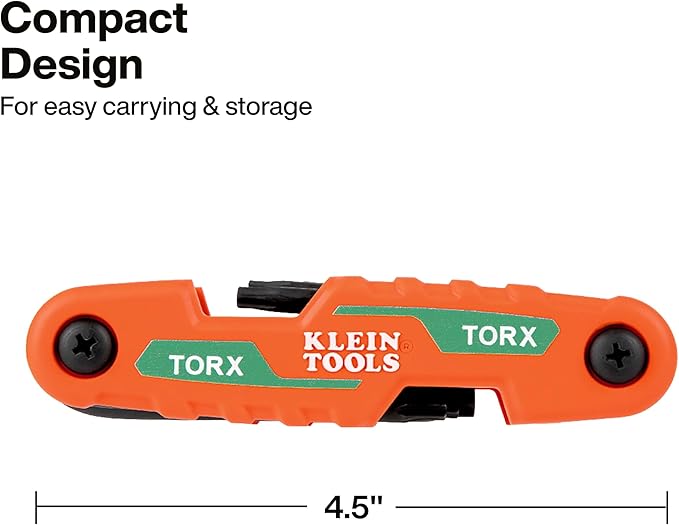Klein Tools 70540T Compact Folding Torx Key Set, 8 Keys T9 to T40, Industrial Strength Heat Treated Alloy Steel