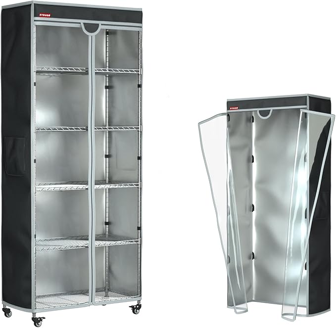 Wire Rack Cover 40"W x 18"D x 72"H – Heavy Duty Waterproof Dustproof Shelving Cover with Clear PVC Front & T-Zipper, Black Oxford Storage Organizer for Home, Laundry or Basement (No Shelves)