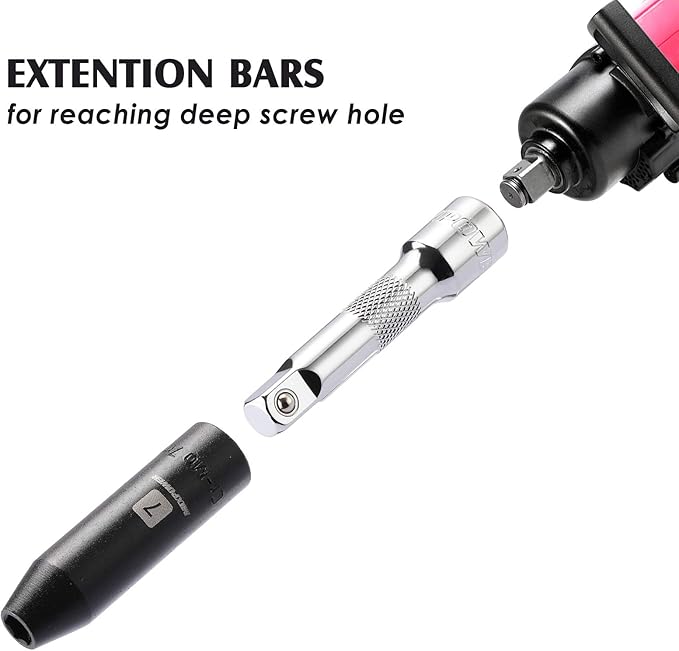 MIXPOWER 9-Piece Extension Bar Set, 1/4", 3/8" and 1/2" Drive Socket Extension Bar, CR-V, Mirror Finish