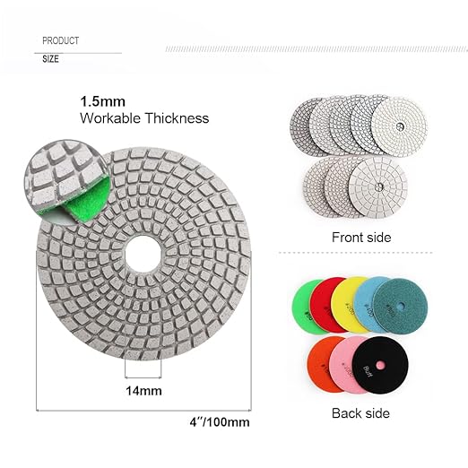 SHDIATOOL 8Pcs 4 Inch Diamond Wet Polishing Pads with White Bond Grit 100 for Marble Granite Stone