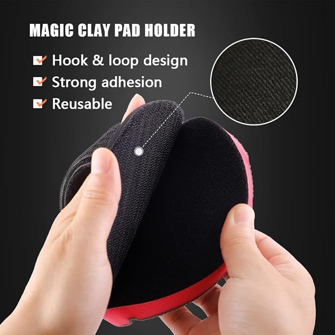 Clay Bar Pad, 5 Inch Mid Grade,1Pc Handle Grip Pad and 1 Pc Clay Bar Applicator, Synthetic for DA Polisher and Rotary Polisher for Car Detailing, Clay Bars Auto Detailing -CHMLP5MA