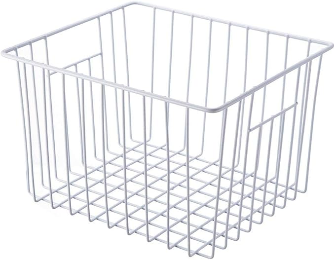 Deep Refrigerator Organizer Baskets, Metal Wire Baskets for Upright Freezer, Household Bin Basket with Handles for Kitchen, Cabinets, Pantry, Closets (11.8" L x 10" W x 7" H)