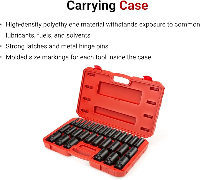 TEKTON 1/2 Inch Drive Deep 6-Point Impact Socket Set with Case, 31-Piece (8-38 mm) | SID92335