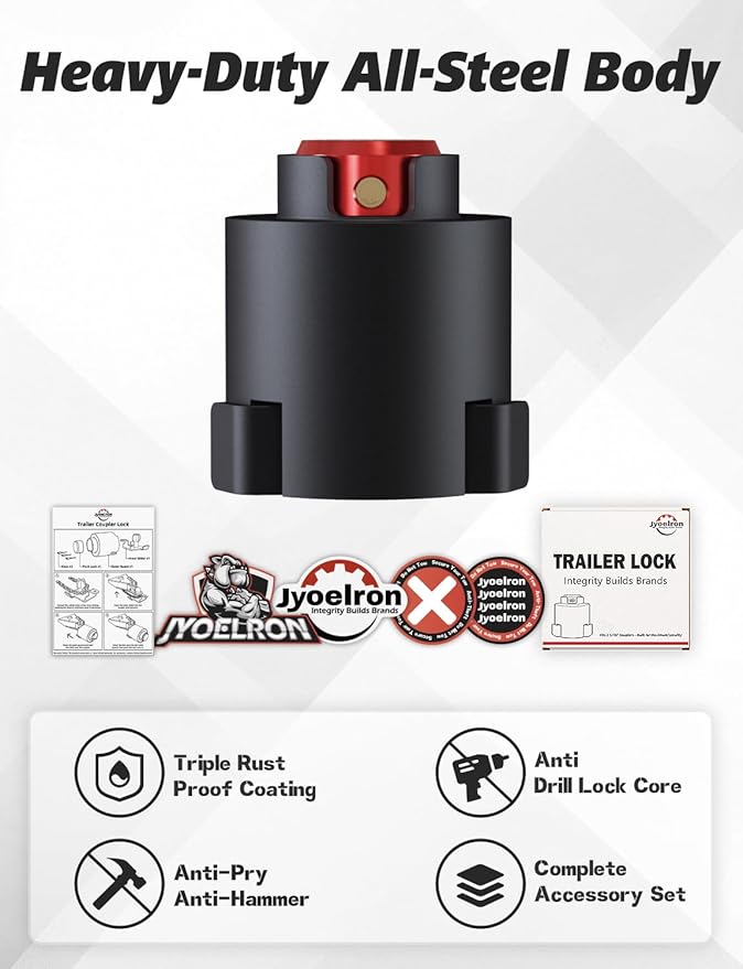 Trailer Lock Fits 2 Inch Coupler, Upgrade Anti Theft Heavy-Duty Steel Trailer Hitch Locks, Camper Accessories for RV, Trailer, Boat, Pickup