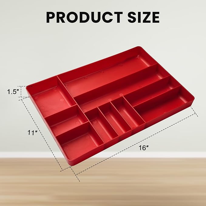 10-Compartments Tool Organizer Tray, Tool Drawer Organizer Tray, Tool Box Organizer, Stackable Toolbox Organization Holder for Small Parts, Bolts and Batteries (1, Red)