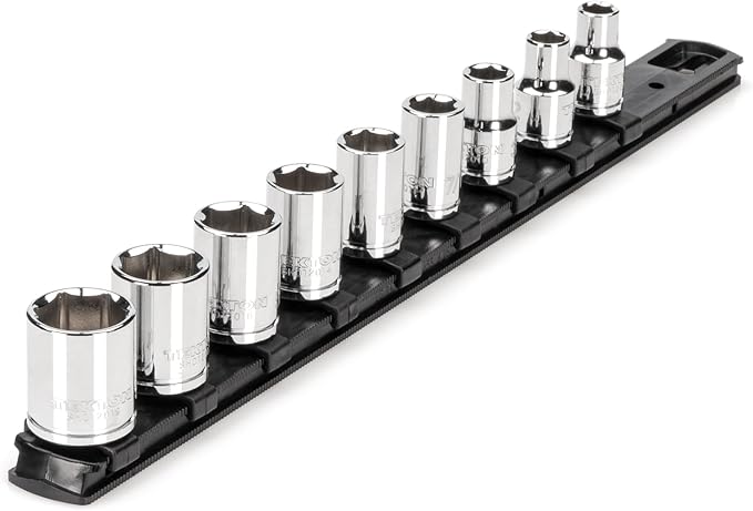 TEKTON 3/8 Inch Drive Shallow 6-Point Socket Set with Rail, 9-Piece (5/16 - 3/4 in.) | SHD91101